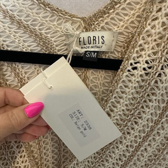 NWT Italian Floris Knit Metallic Striped Maxi Cover-Up Dress – Beige/Gold – S/M - Picture 7 of 11